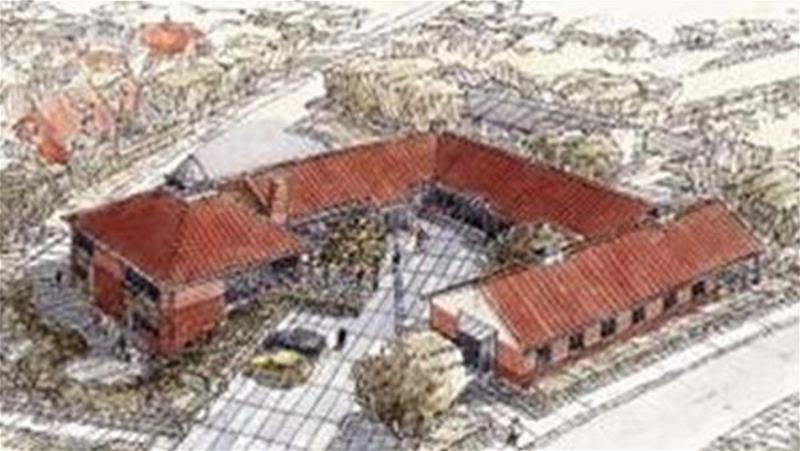 Tegning af Lundebjerggård set fra luften